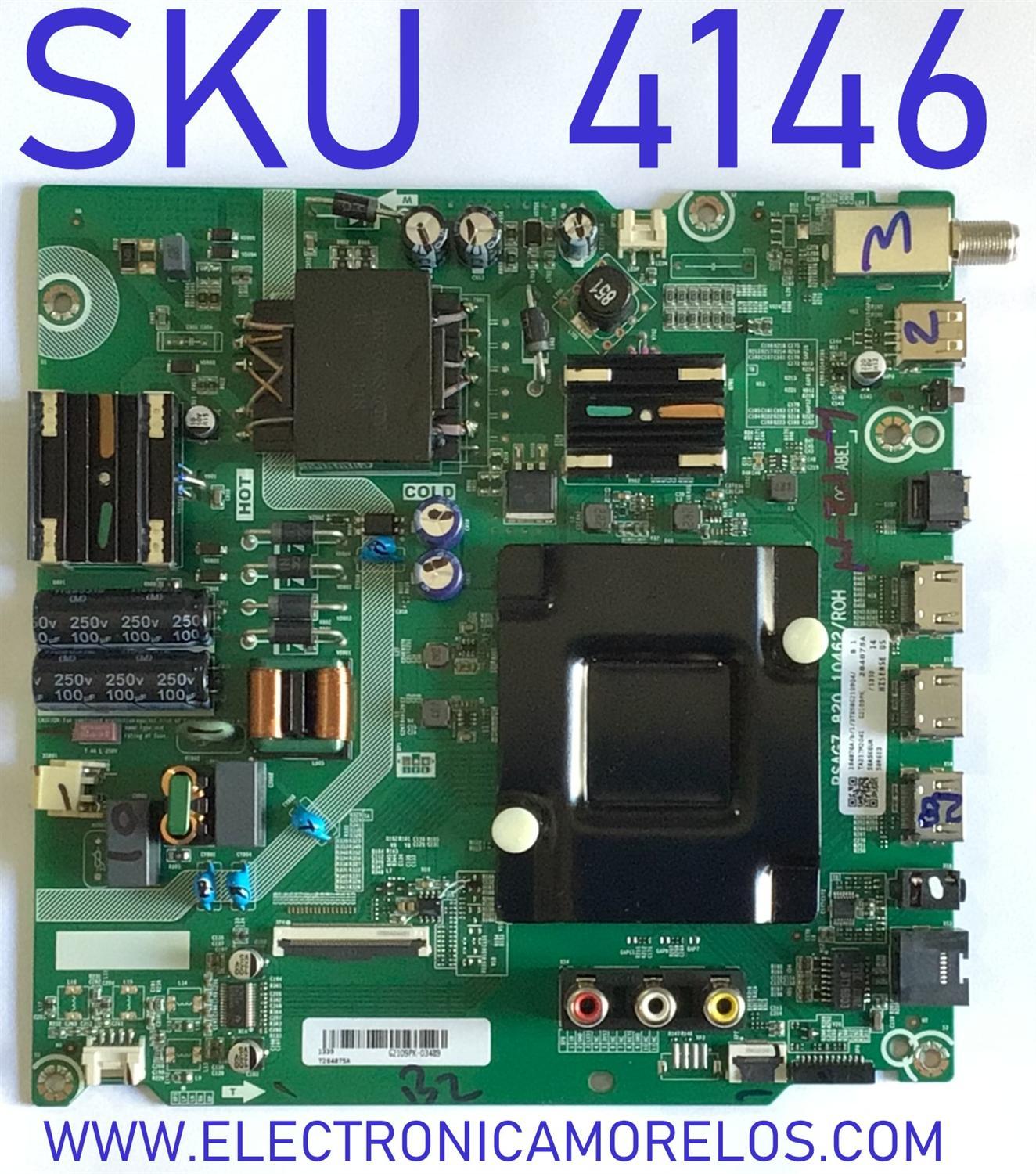 MAIN FUENTE PARA TV HISENSE·ROKU TV 4K·UHD·HDR / NUMERO DE PARTE 284876 / RSAG7.820.10462/ROH / 284875 / 58A56EUR / H41802PNJ55A2 / PANEL HD580X1U91-L1 / DISPLAY CV580U1-T01 REV:01 / MODELO 58R6E3 58A56EUR